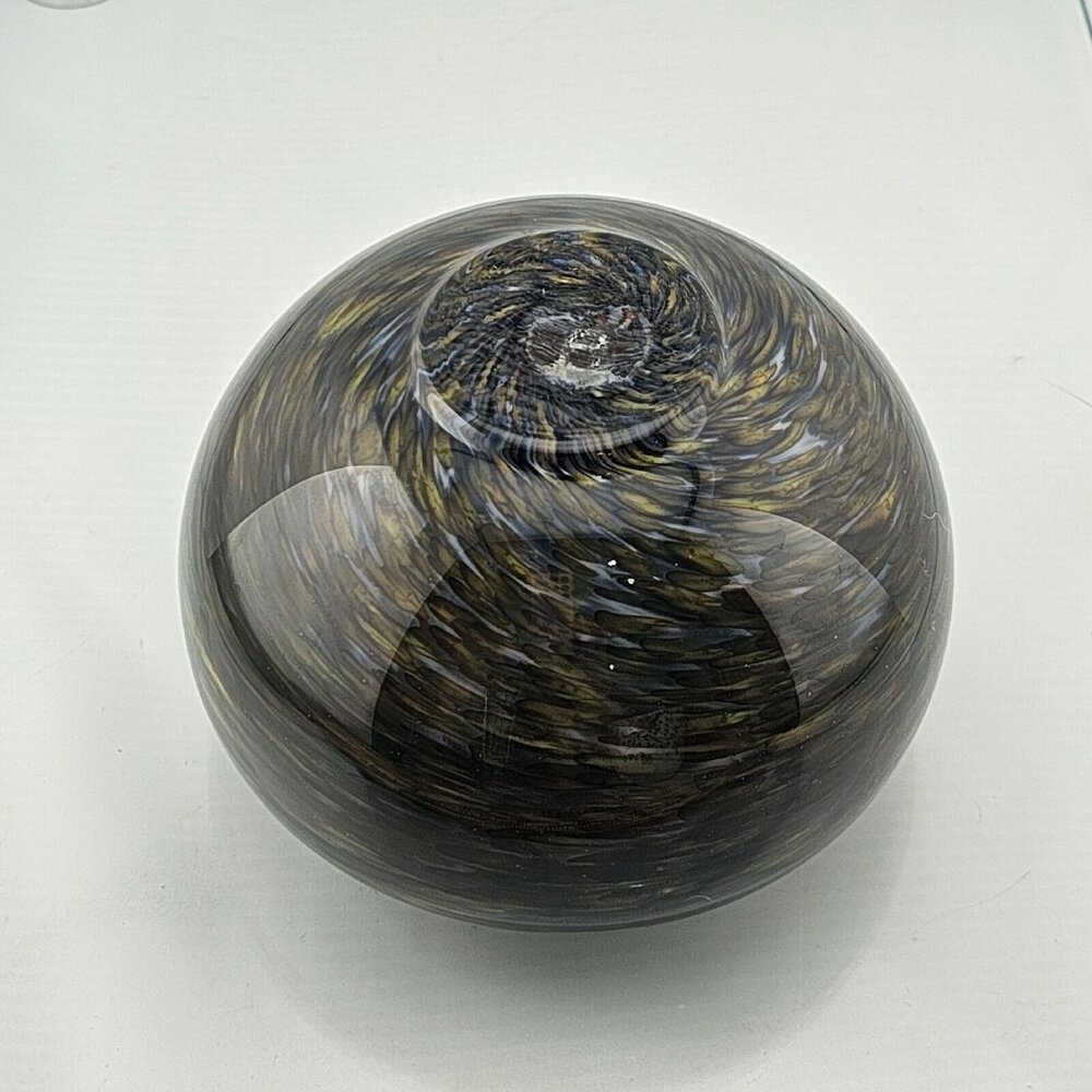 Handblown Art Glass Double Wall Swirled Brown Bowl 4" tortoise shell design - Picture 6 of 12